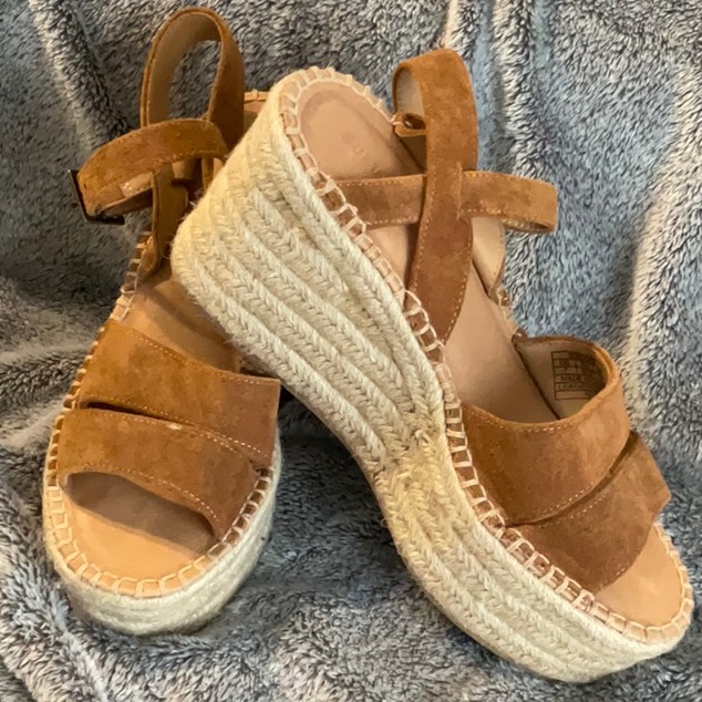 Soludos Anthropologie Brown Suede Platform Espadrilles Sandals. Size 7